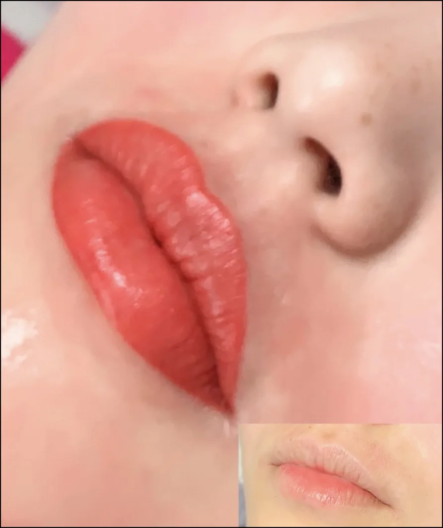 Lip blush tattoo healed colour